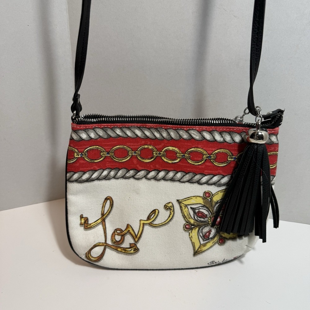 Brighton Barocco Crossbody Pouch Love Canvas 10.5 x 7.5‎ Bag tassel Purse Zip